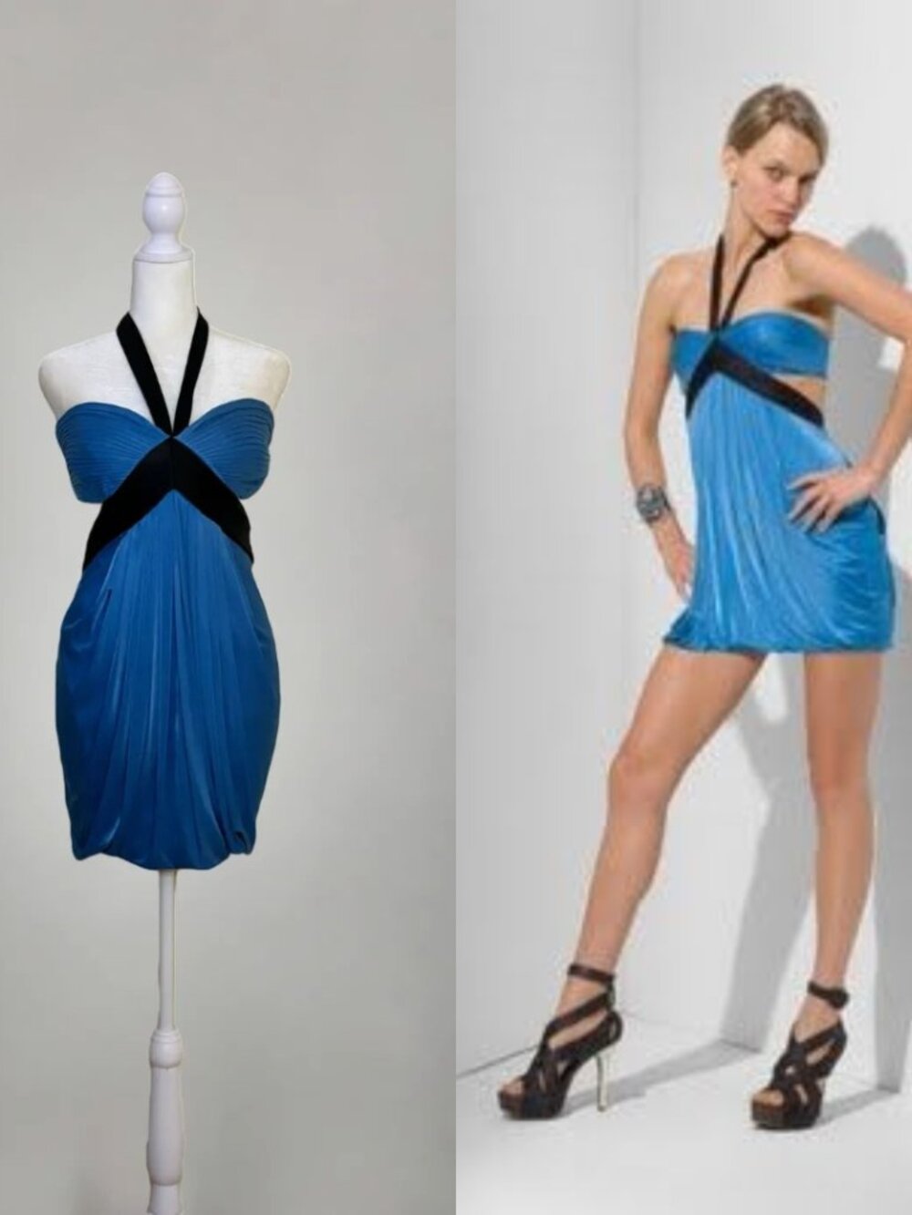 BCBG Y2K 2000s Sky Blue Halter Backless Party Mini Dress Size Small